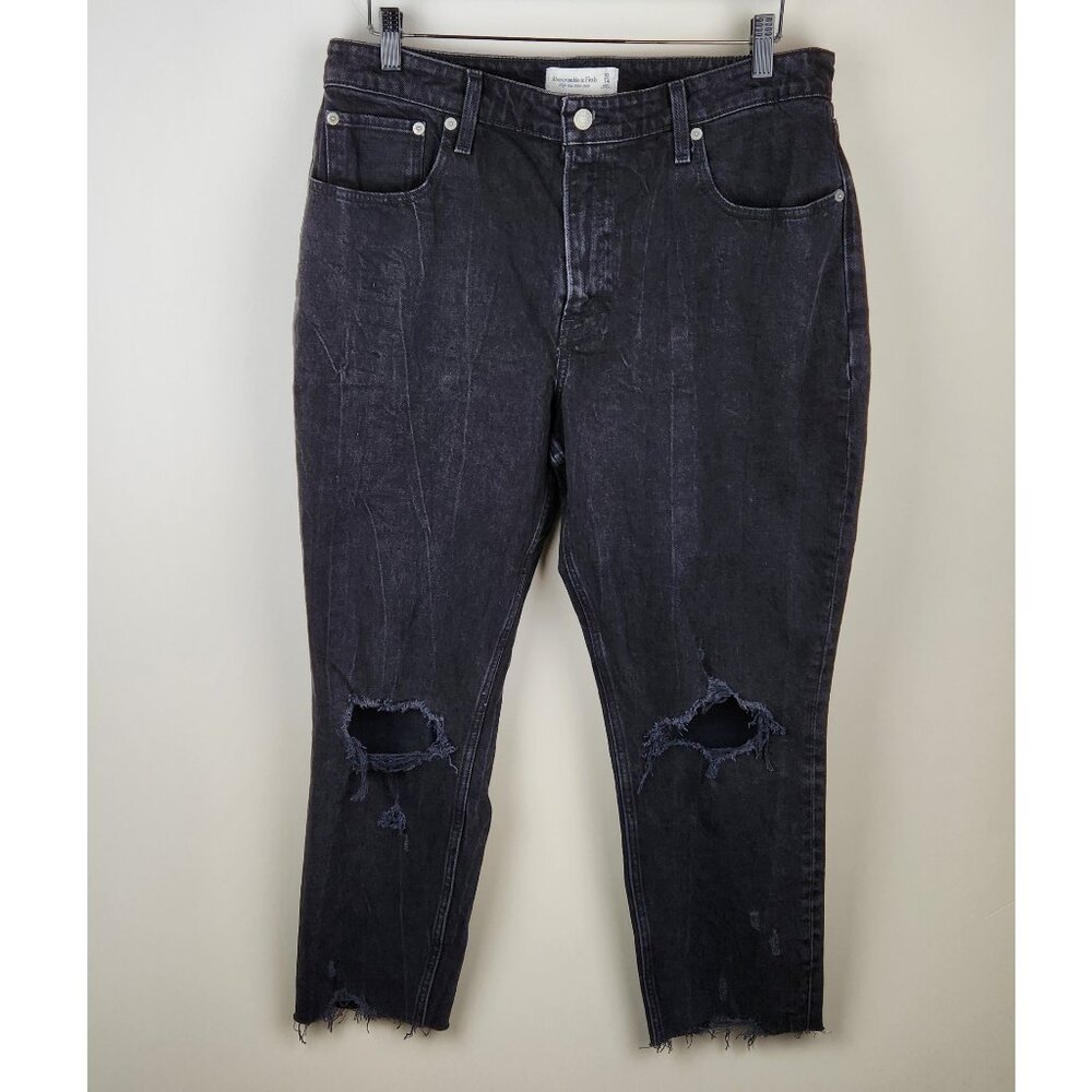 NWT Abercrombie Curve Love High Rise Distressed Mom Jean Washed Black sz 32/14S